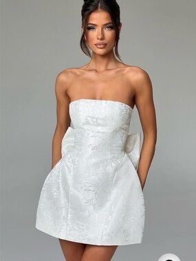 Strapless Ivory Jacquard Mini Dress